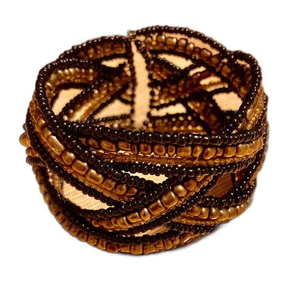 Beaded Cuff Bracelet Bronze and Black - Picture 6 of 7